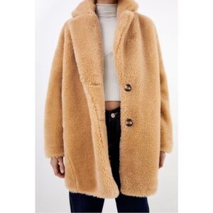 NWT Women’s Zara Camel Oversized Teddy Coat size XS